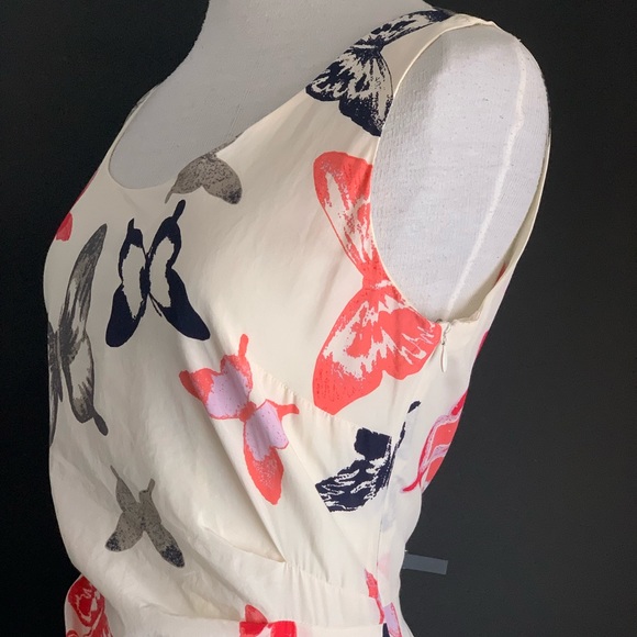 Laura Ashley Vintage Silk-Blend Dress A-Line Midi Multi Butterfly Print UK 14 - Picture 7 of 16